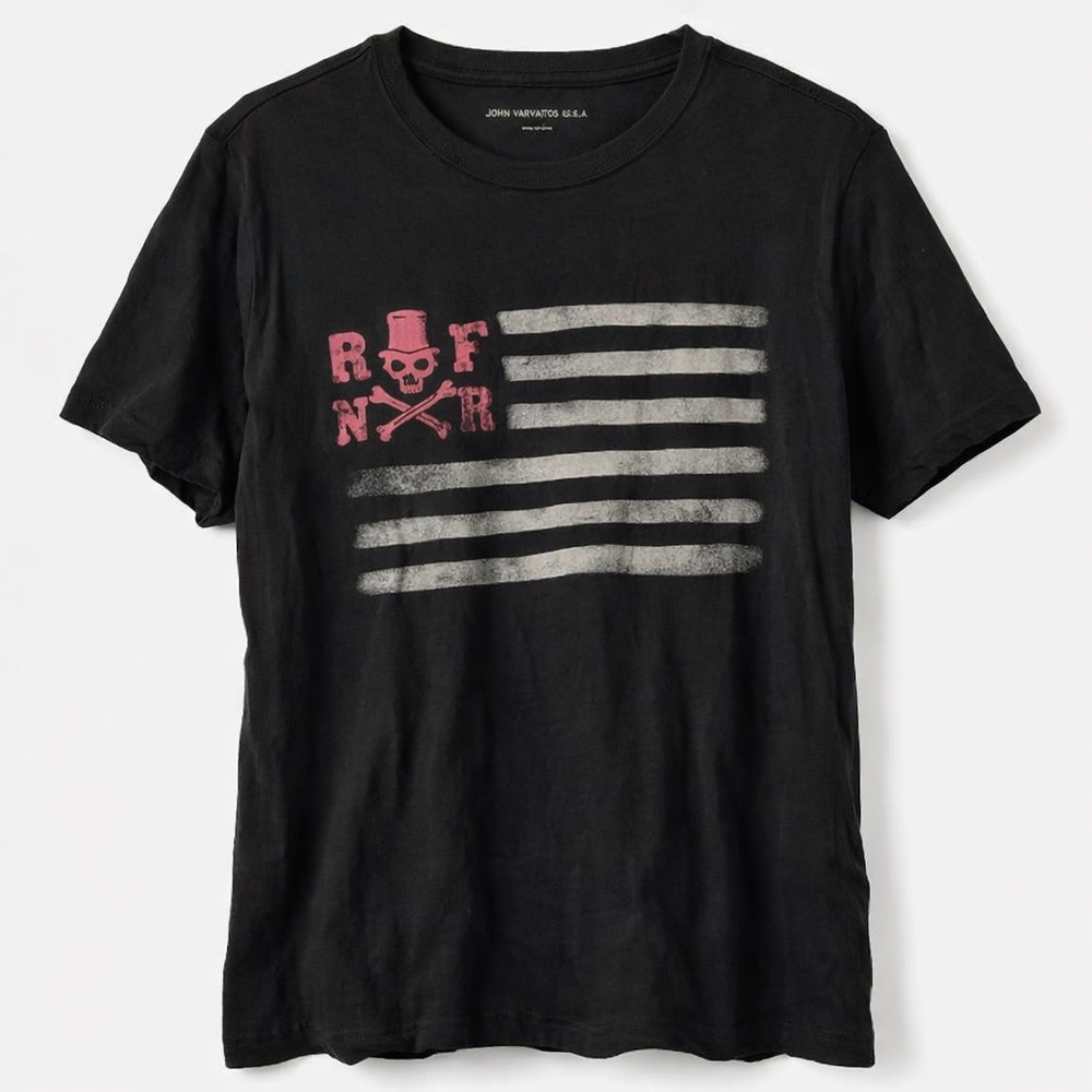 John Varvatos Black Tee with Pink Skull & Gray Flag